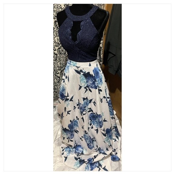 City Studio Navy Floral Two Piece Gown NWT 3 - Picture 3 of 16